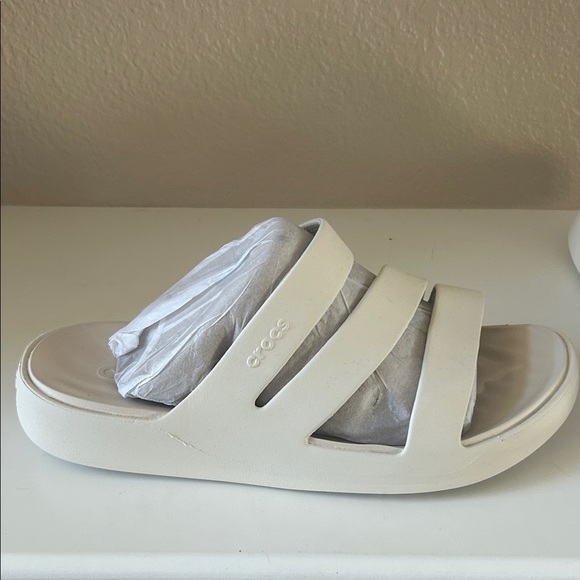 Women’s Off White Strappy Croc Slide Sandals - Picture 2 of 10